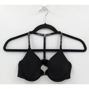 Victoria's Secret Bra 32C Black Logo Uplift Semi Demi Racerback